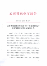 云南省农业农村厅关于2017年度预算执行审计发现问题整改情况的公告 - 云南省农业厅